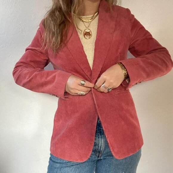 Boden Corduroy Librarian Core Salmon Pink Preppy Minimalist Blazer Jacket Size 6 - Picture 2 of 7